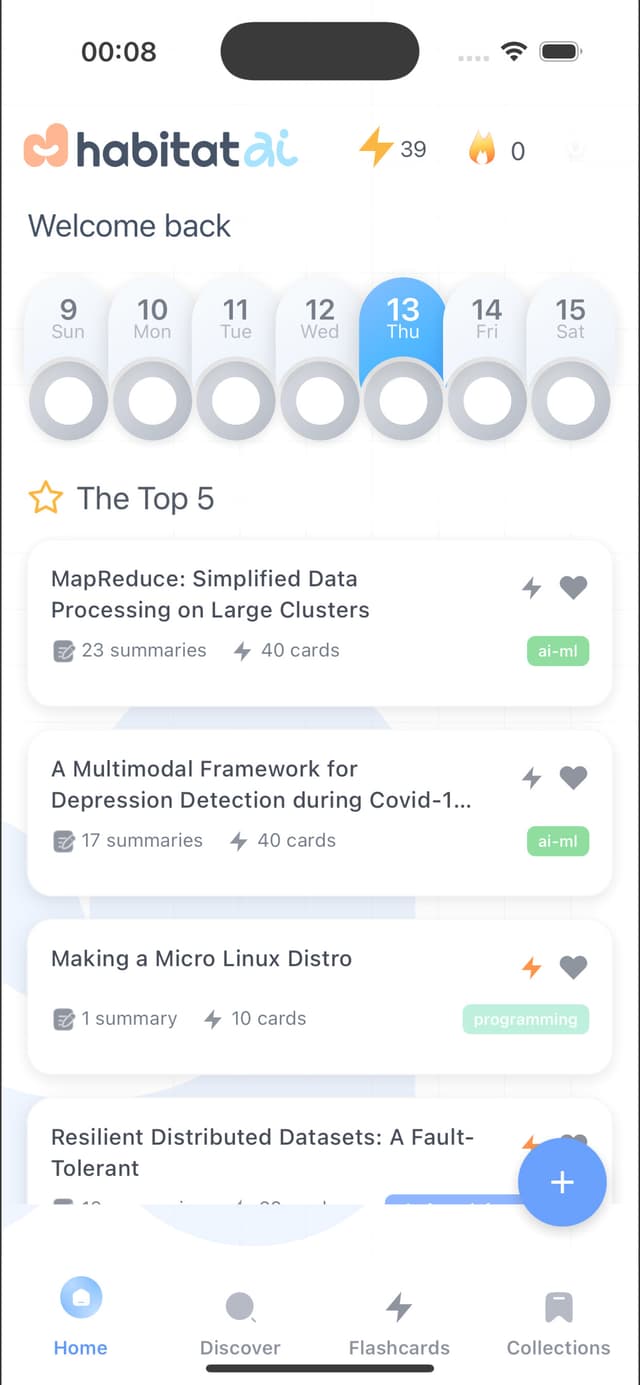 HabitatAI home screen showing knowledge dashboard